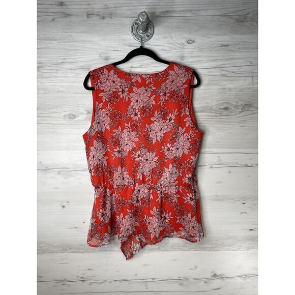 Vince Camuto Blouse Womens 1X Red Floral Wrap Tie Waist Sleeveless Top - Picture 9 of 9